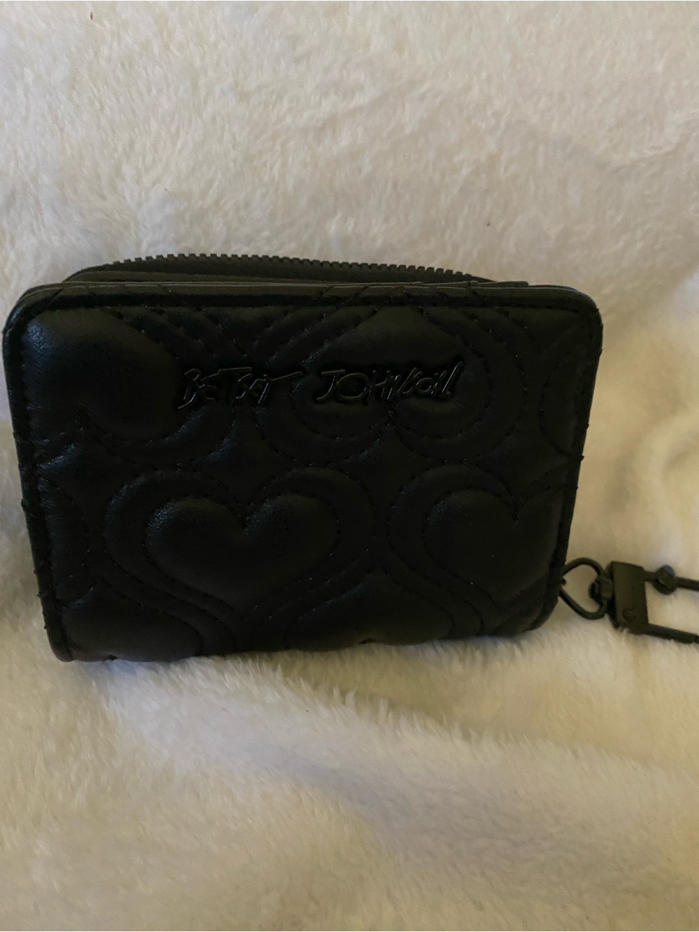Betsey Johnson Black Quilted Heart Zip Wallet